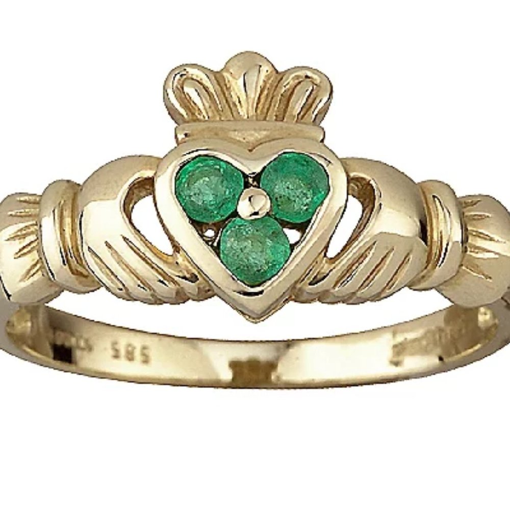 Solvar Emerald Heart Claddagh Ring, 14K Gold